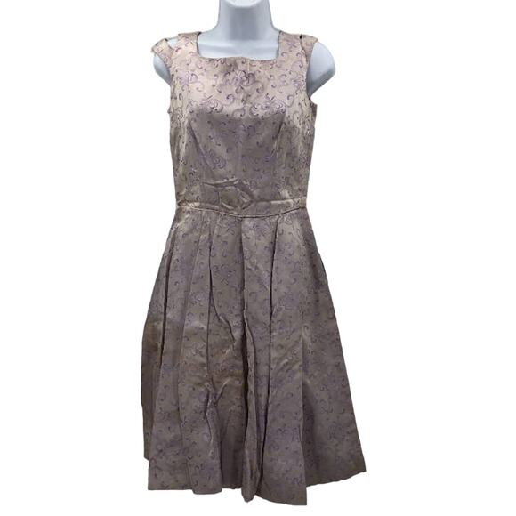 Vintage Purple dress Fit Flare Sateen Cold Shoulder Detail Sleeveless Line Small - Picture 1 of 8